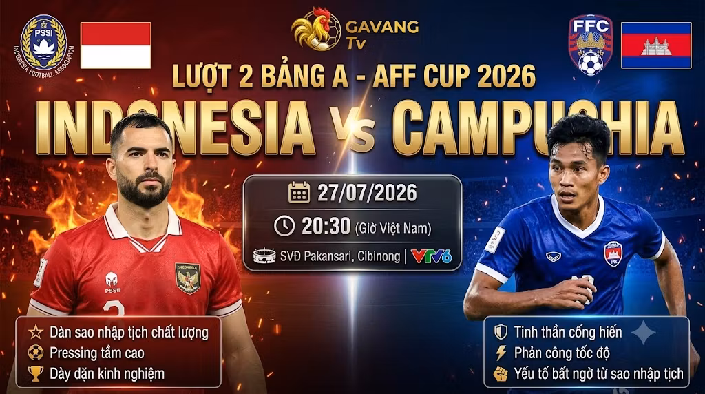Nhận định Indonesia vs Campuchia 20h30 ngày 27/7: Bảng A AFF Cup 2026